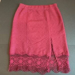 Free People Burgundy Textured Knit Lace Hem Midi Skirt Boho Festival
